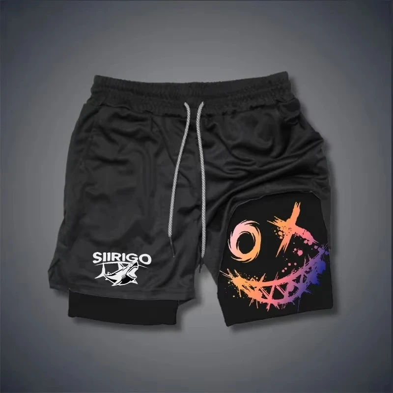 

2025 Men's Smiley Printed Fitness Shorts Double Layer 2-in-1 Quick Dry Fitness Outdoor Leisure Training Sports Shorts