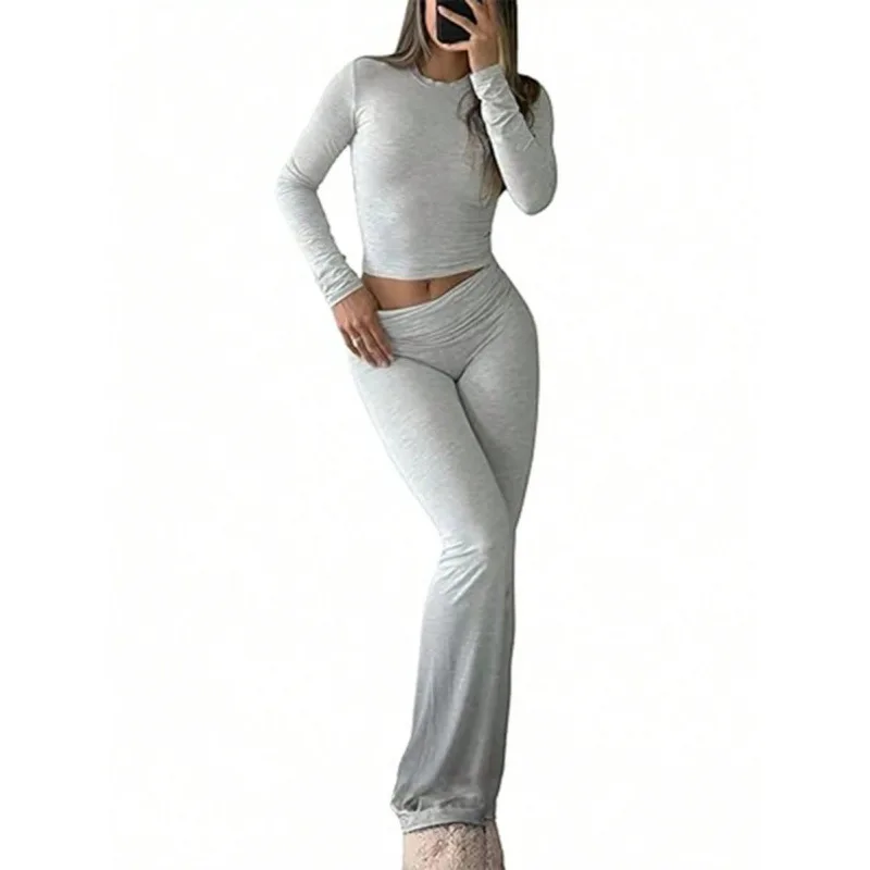 

Sporty High Waist Flared Pants Women's Casual Trousers Neutral Style Other Material 100% Spring Collection Fashionable Set