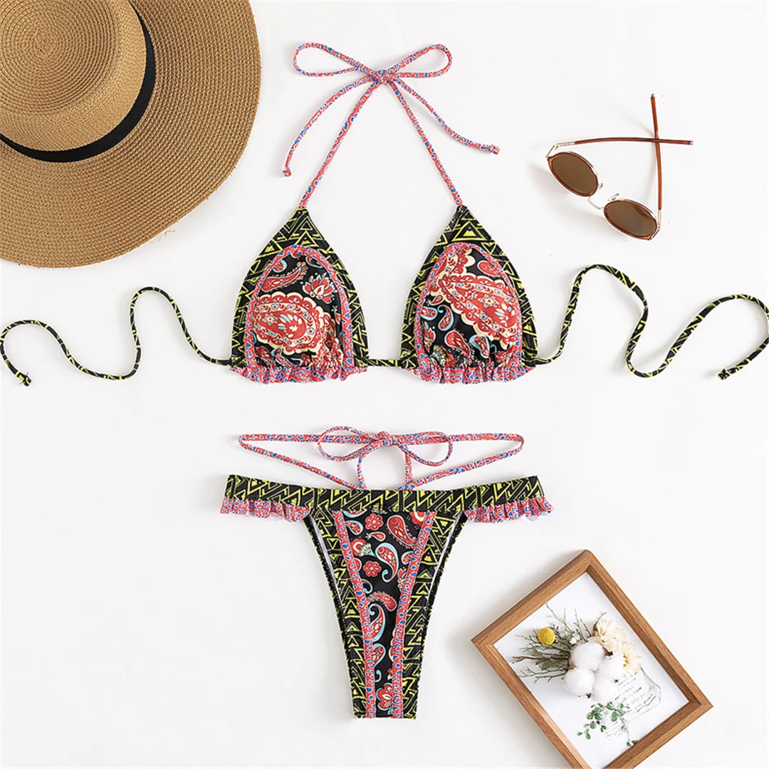 5 Farben, sexy, bedruckter Bikini mit Rüschen, Damen-Badebekleidung, zweiteiliger Bikini, Badeanzug, Badebekleidung, Modell V4651. – Detail 33