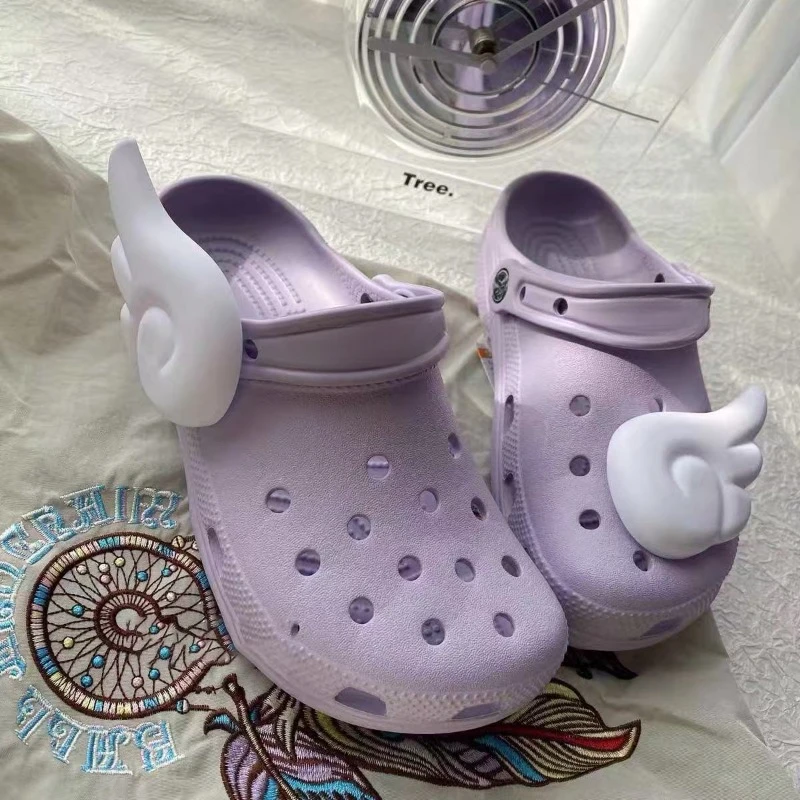 

2 шт., модные подвески для обуви, набор аксессуаров, пряжка для обуви с отверстиями, милые крылья ангела, черный, белый цвет, мультяшная обувь «сделай сам», 3D украшения, подарок