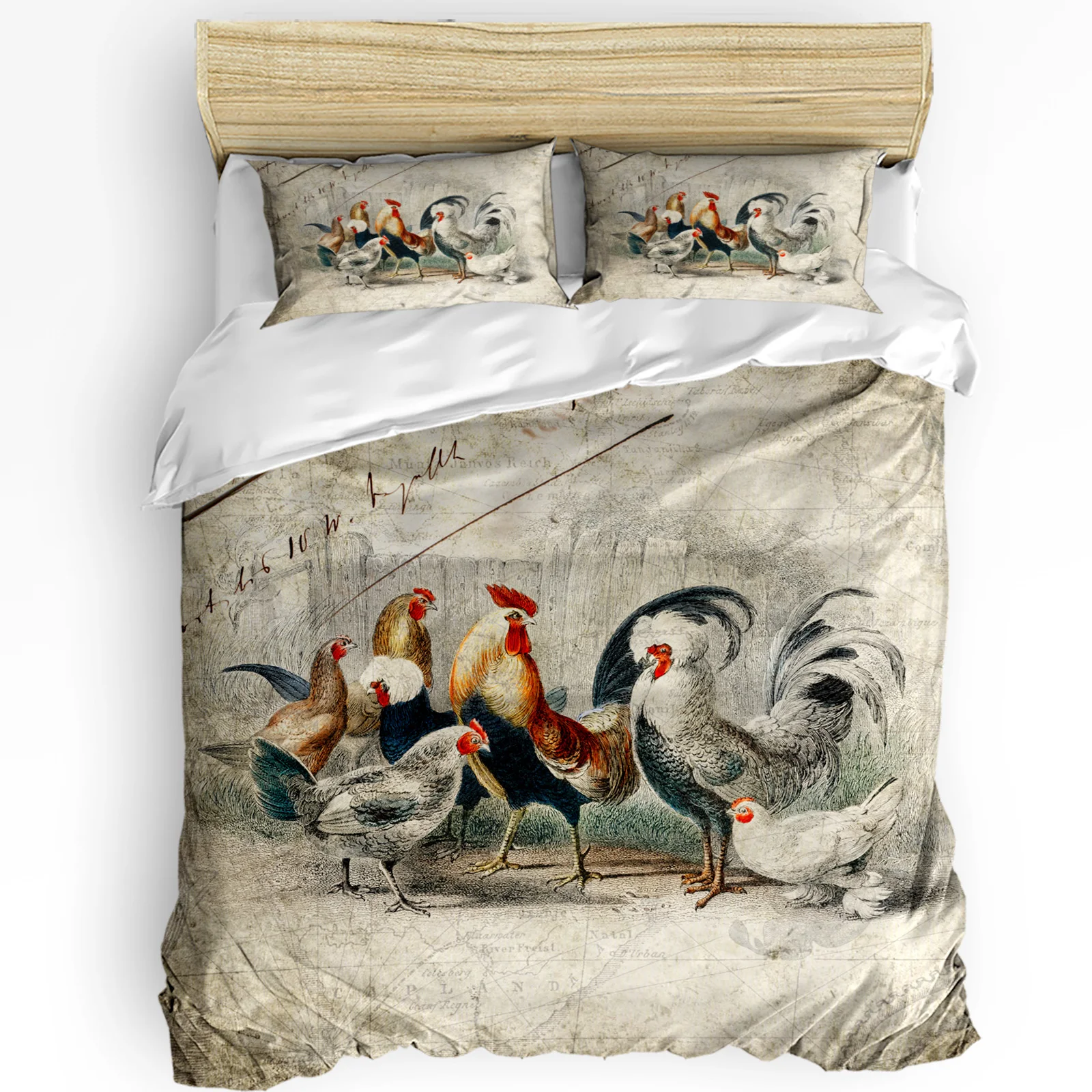 

Farm Rooster Chicken Retro Illustration Duvet Cover with Pillow Case Custom 3pcs Bedding Set Quilt Cover Double Bed Home Textile