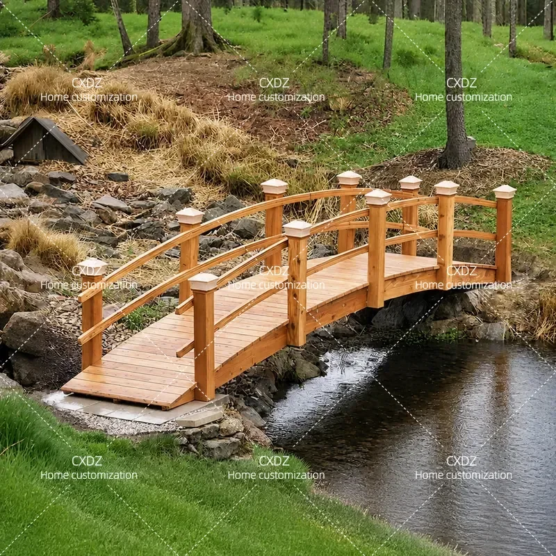 Outdoor Anticorrosive Solid Wood Bridge Large Arched Landscape Platform Extra Long Wooden Plank Walkway for Scenic Spot