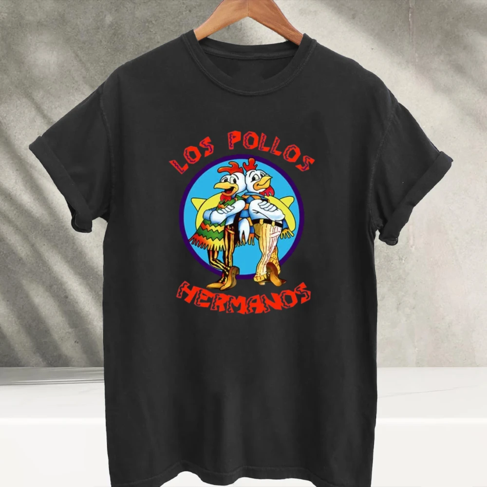 Unisex Los Pollos Hermanos Graphic T‑Shirt Breaking Bad TV Show Two Chickens Logo Art Print O‑Neck Soft Cotton Loose Tee Tops