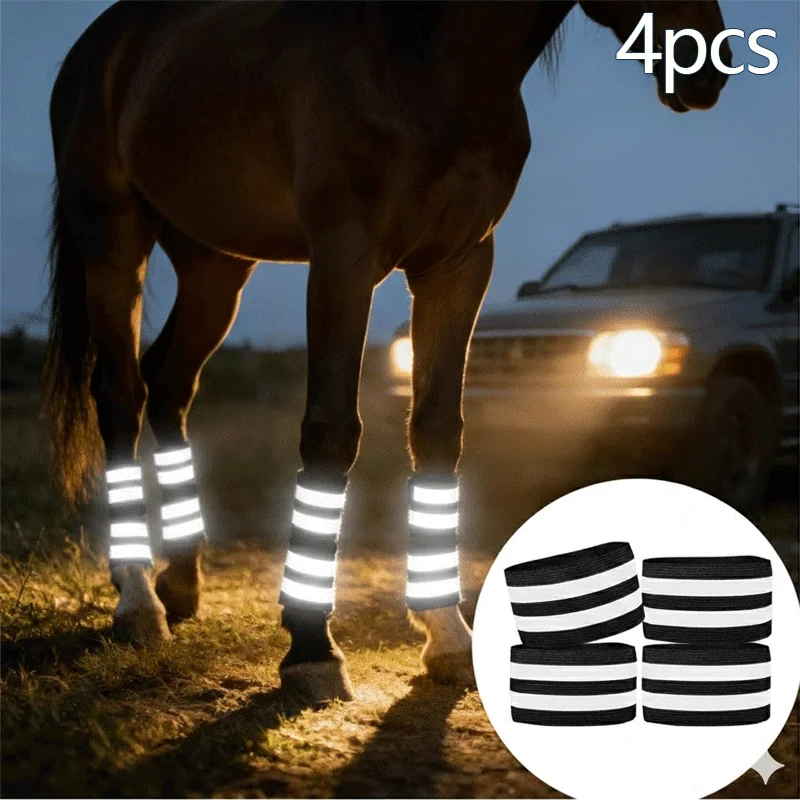 

4pcs Dual-color Horse Reflective Leg Wraps Enhance Horse Identification in Night Wild Roads and Pasture Environments