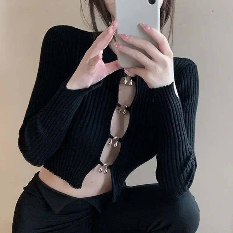 Vesten voor vrouwen Sexy uitgehold ontwerp Slank bijgesneden gebreid O-hals Lente Koreaanse modeidiaди Ljativos Hotsweet Streetwear