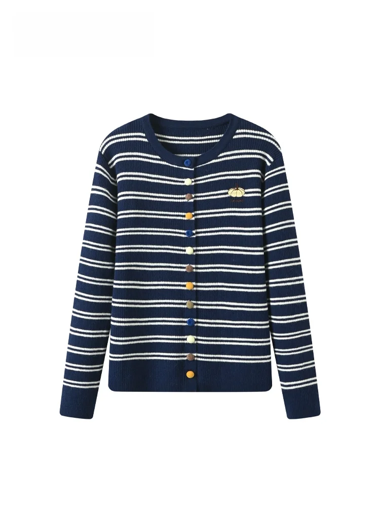 

plus Size Women's Long Sve Striped Knitwear Casual Spring Top College Sle Versatile Age-Defng Korean Sle Polyester