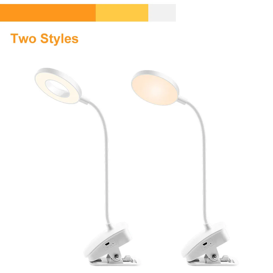 USB DC 5V LED Reading Book Night Light Desk clip lamp 18650 Rechargeable battery dimming Table lighting Clip holder Bedroom