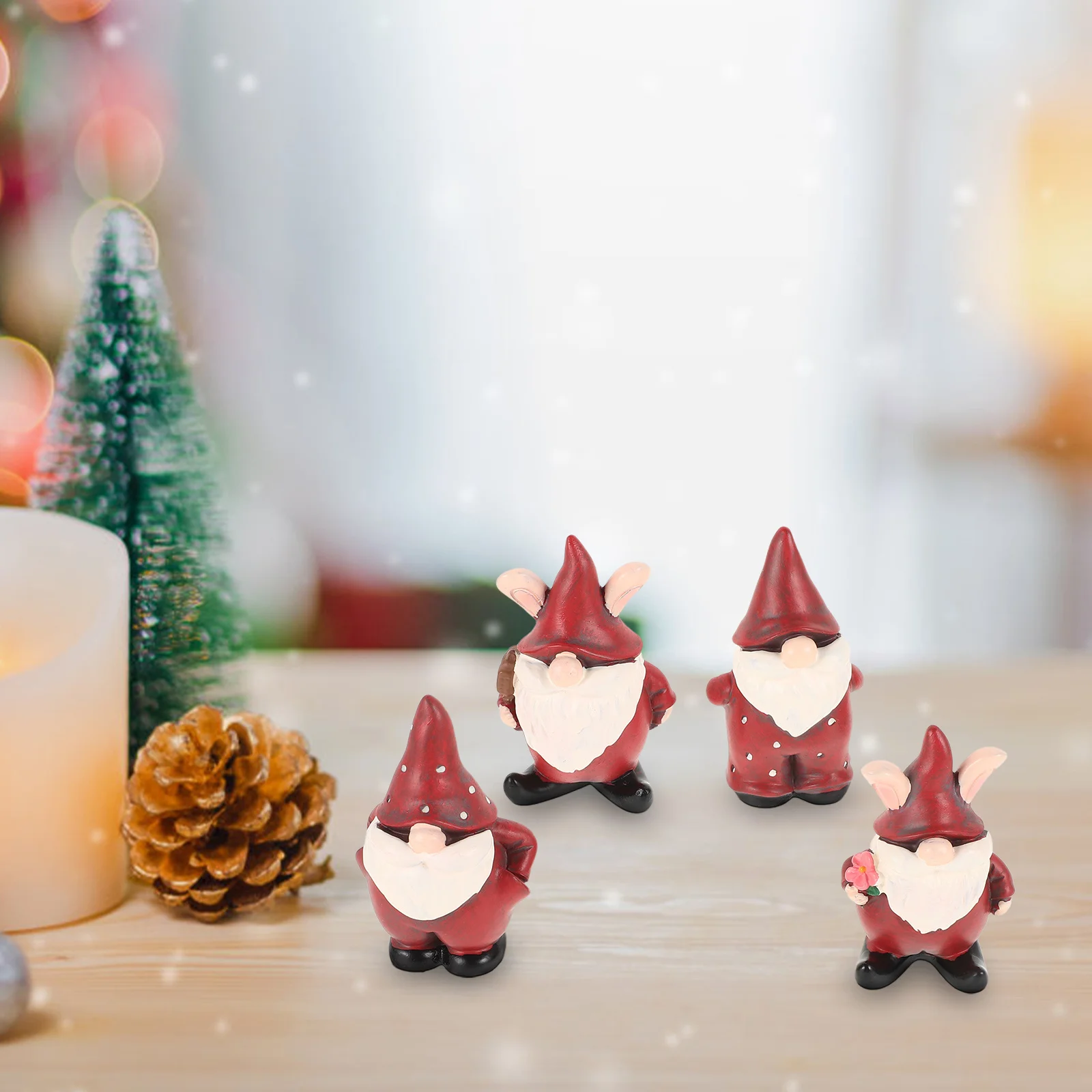 4Pcs Christmas Gnome Garden Statue Resin Outdoor Yard Decor Splashproof Holiday Decoration Gnome Garden Decor Resin Statue,