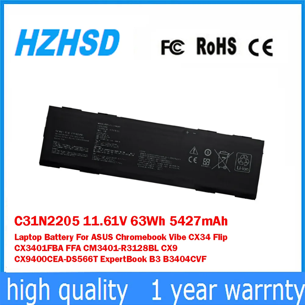 

C31N2205 11.61V 63Wh 5427mAh Laptop Battery For ASUS Chromebook Vibe CX34 Flip CX3401FBA FFA CM3401-R3128BL CX9 CX9400CEA-DS566T