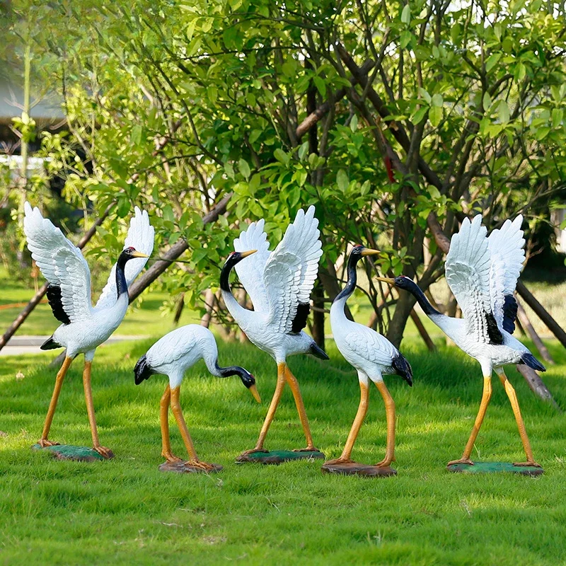 FRP simulation crane red-crowned crane sculpture ornament garden courtyard rockery pool garden landscape animal decoration