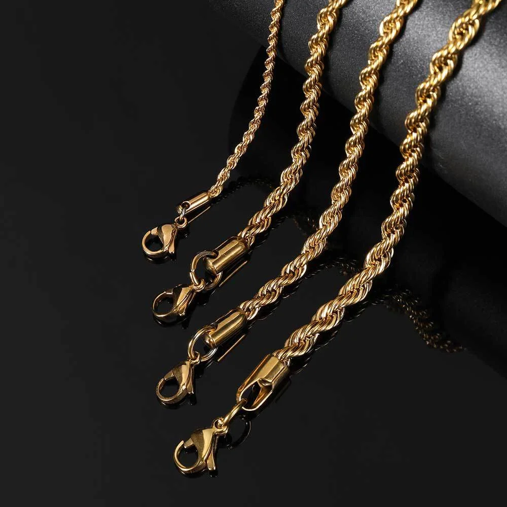 3/4/5mm Vintage Edelstahl Gedrehte Kette Herren Armband 20CM Rock Goldfarbenes Armband für Damen Mode Herrenschmuck – Detail 2