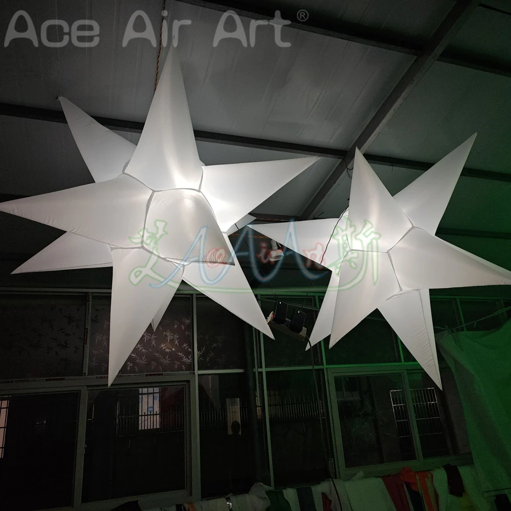 2pcs Nightclub Decoration Color Changing Inflatable LED Star Festival Hanging Inflatable Lighting Star Balloon for Stage