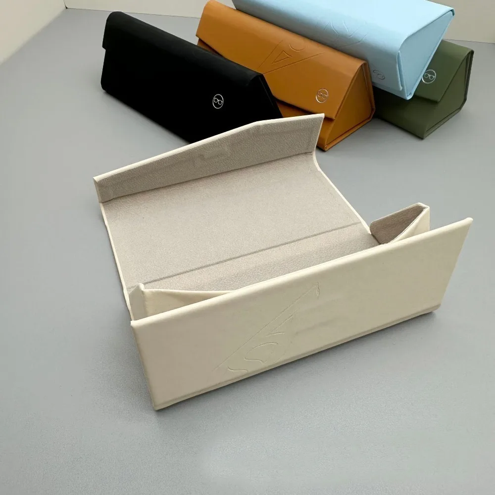 New Retro Foldable Glasses Case Leather Minimalist Sunglasses Storage Box Triangle Reading Glasses Protective Cover