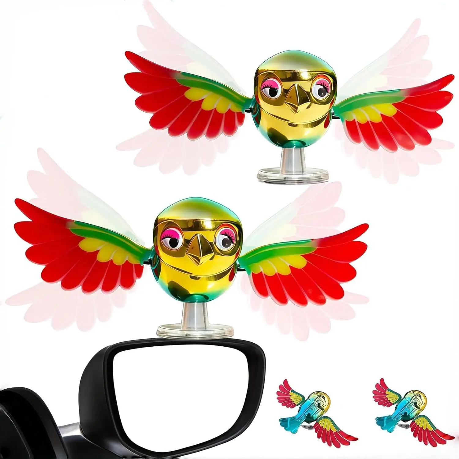 2pcs Car rearview mirror decoration simulation bird, wind-powered flying decoration for electric cars and bicycle accessories