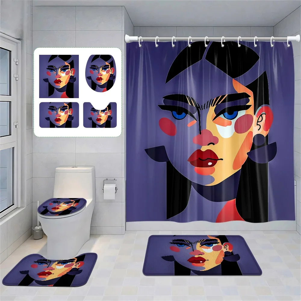 

Набор из четырех предметов Morandi, декоративный костюм для ванной комнаты, абстрактное искусство, занавеска для душа, нескользящий напольный коврик, коврик для унитаза, украшение дома