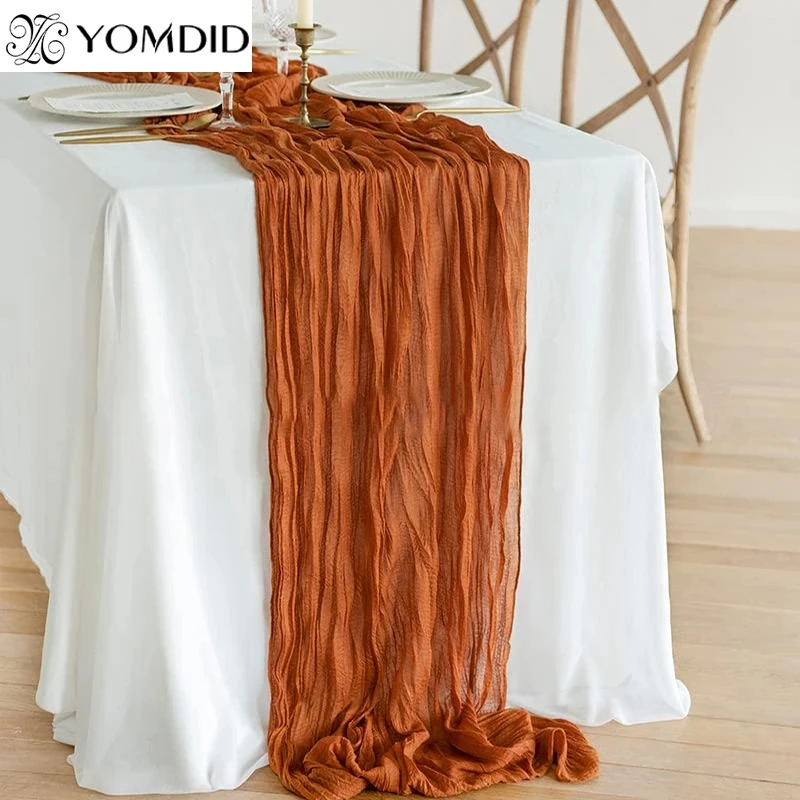 Dinning table decoration rust table runner wedding decoration cotton gauze gift table runners