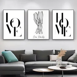 Black White Sweet Love Home Family Wall Art Canvas Poster Minimalist Hand In Hand Painting Picture For Living Room Bedroom Decor