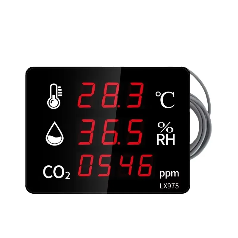 Air Quality Detector, Carbon Dioxide Thermometer, Carbon Dioxide Gas Monitor, Greenhouse Farming Alarm LX975-C