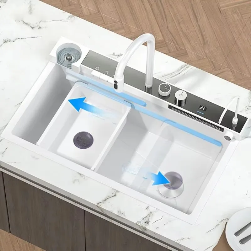 Stainless Steel Vegetable Washing Kitchen Waterfall Sink Large Single Slot  Dishwashing Sink