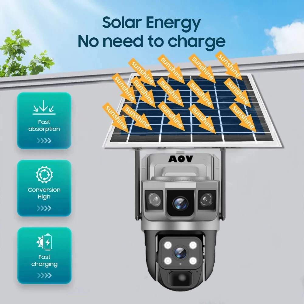 Caméras de sécurité solaires à vision nocturne à lumière noire pour touristes, alarme de détection de mouvement AI, étanche, extérieur, toujours sur vidéo, objectif, 2.5K, 4G