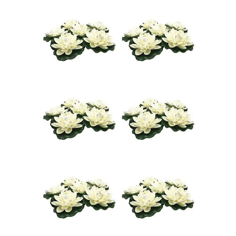 A25F-36Pcs Artificial Floating Foam Lotus Flowers,With Water Lily Pad Ornaments,Ivory White