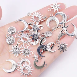 30/pcs Vintage Mixed Metal Sun Moon Star Charms Beads Handmade DIY Bracelet Pendant Necklace Clips Jewelry Making Findings