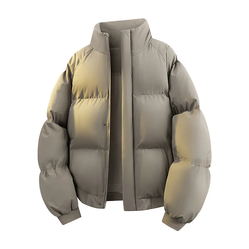 Parka en cuir PU bordeaux pour hommes, veste bouffante rembourrée à col montant, coupe ample, couleur unie, manteau Parka en PU pour Couple, manteaux Streetwear