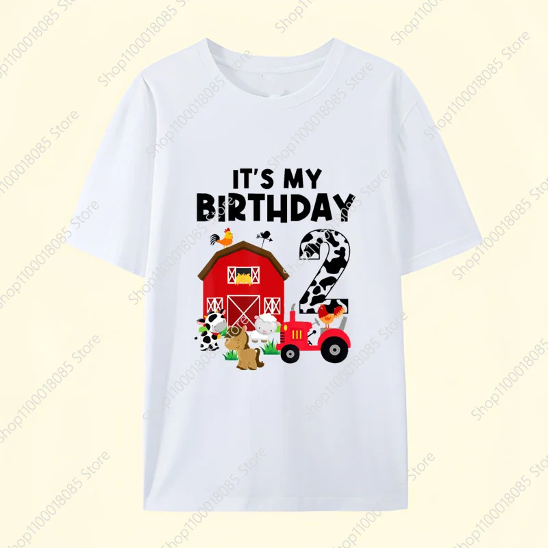 Farm family party birthday number t-shirt small farmer tractor chicken cow t-shirt friend father mother brother sisters shirt