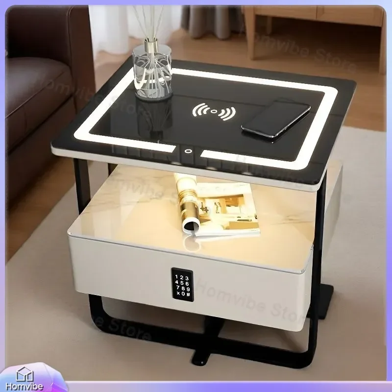 Smart Bedside Table with Wireless Charging Touch Light Password Lock Modern Simple Nightstand Middle Hollow Storage Bedroom
