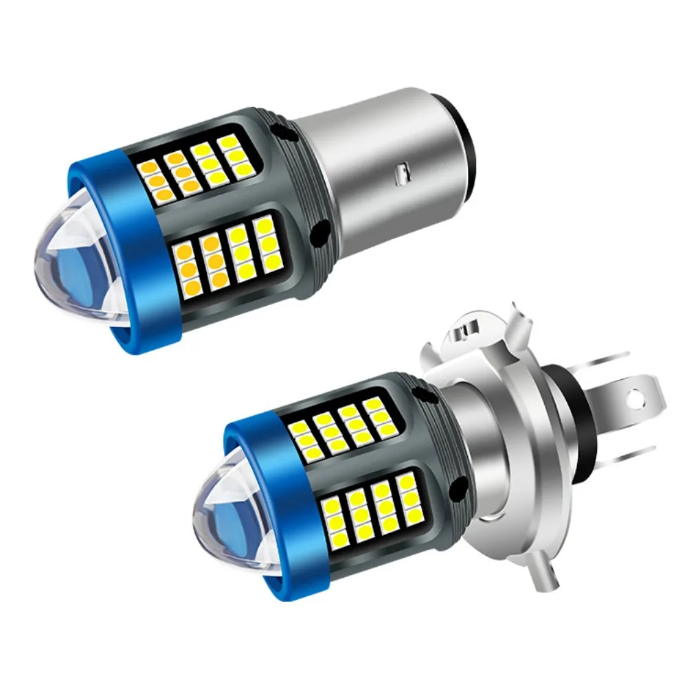 H4 H6 BA20D P15D LED Motorcycle Headlight Dual Color White Yellow Hi Lo Beam Lens Fog Lamp for Motobike Scooter Running Light