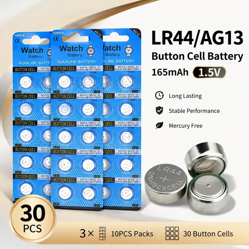 Alkaline Button Cell Battery AG13 LR44 1.55V 10-100PCS, A76 357 SR44 L1154 For Watch Toy Calculator Remote Control Stable Power