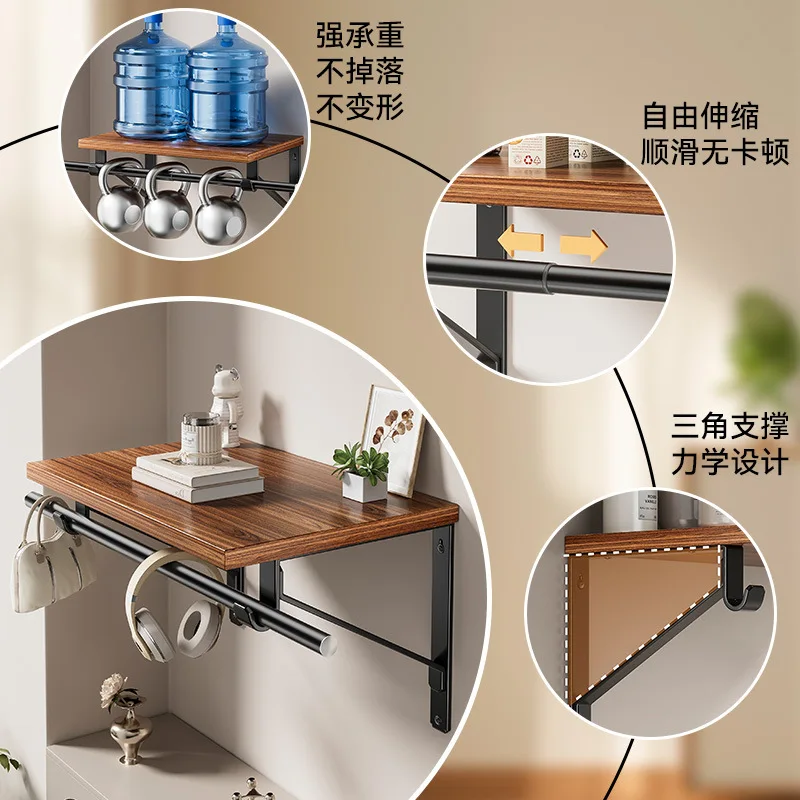 Wall Mounted Bathroom Storage Shelf Wood Board Carbon Steel Brackets Adjustable Cm Display Rack Optional Rod