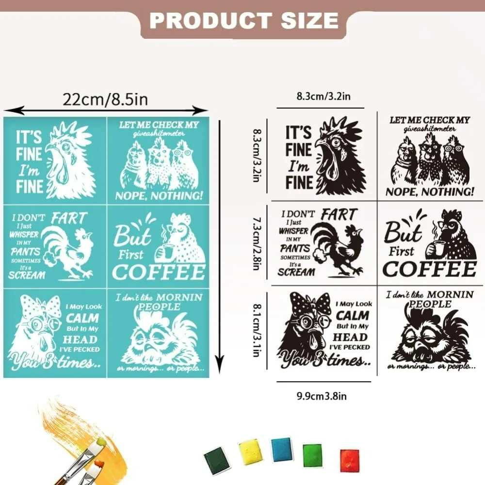 2 Sheets Chook Silk Screen Stencil Humorous Chicken Reusable Stencils Templates Self-Adhesive Silk Screen Printing