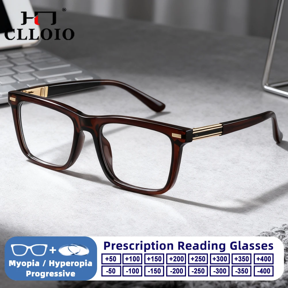 

CLLOIO Trendy Classic Blue Light Filter Square Myopia Computer Eyeware High Quality Men Progressive Reading Prescription Eyeware