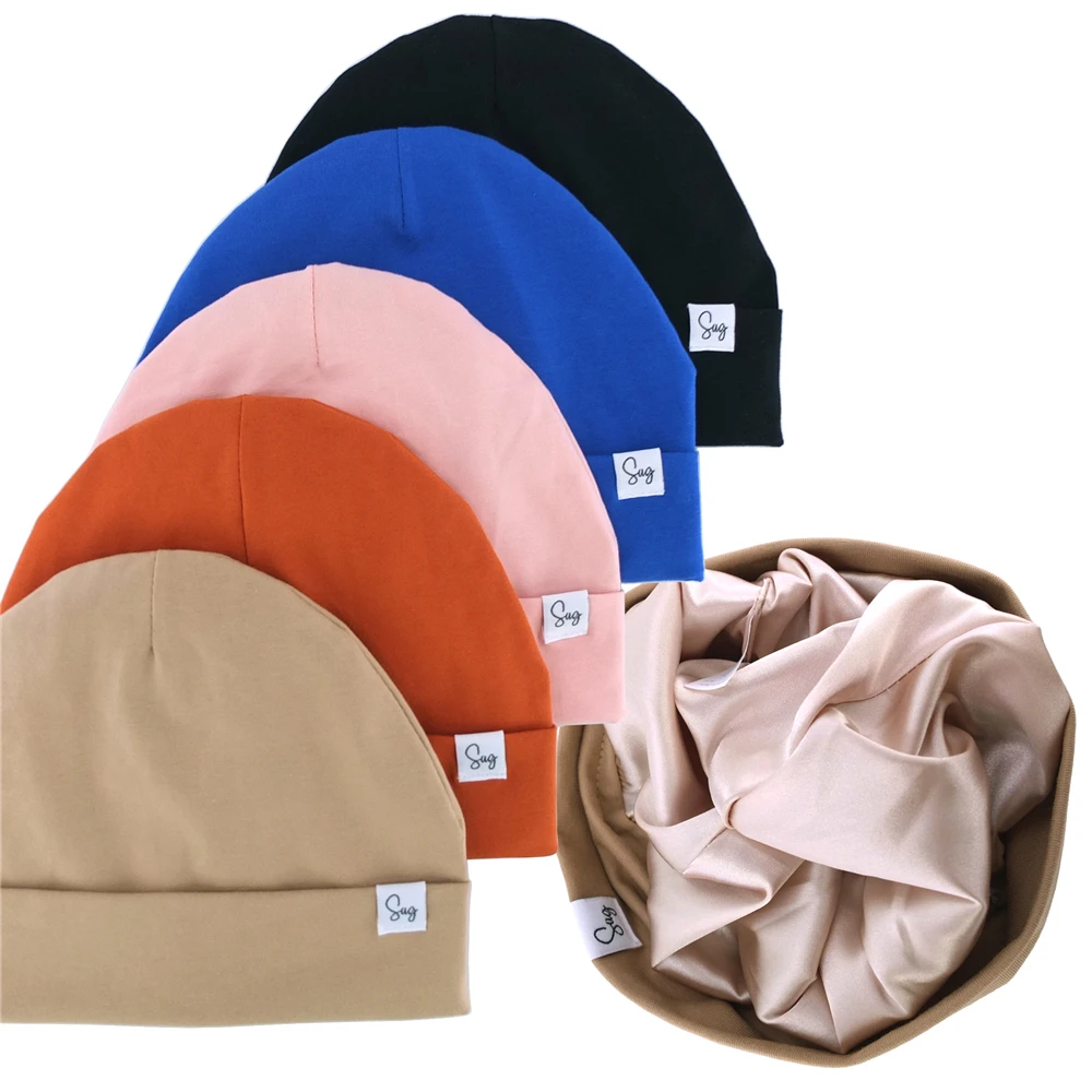 

0-3T Jersey Beanie Silky Satin Lined Hat for Newborn Baby Boys Girls Bonnets Toddler Infant Turban Beanies Caps Head Wraps