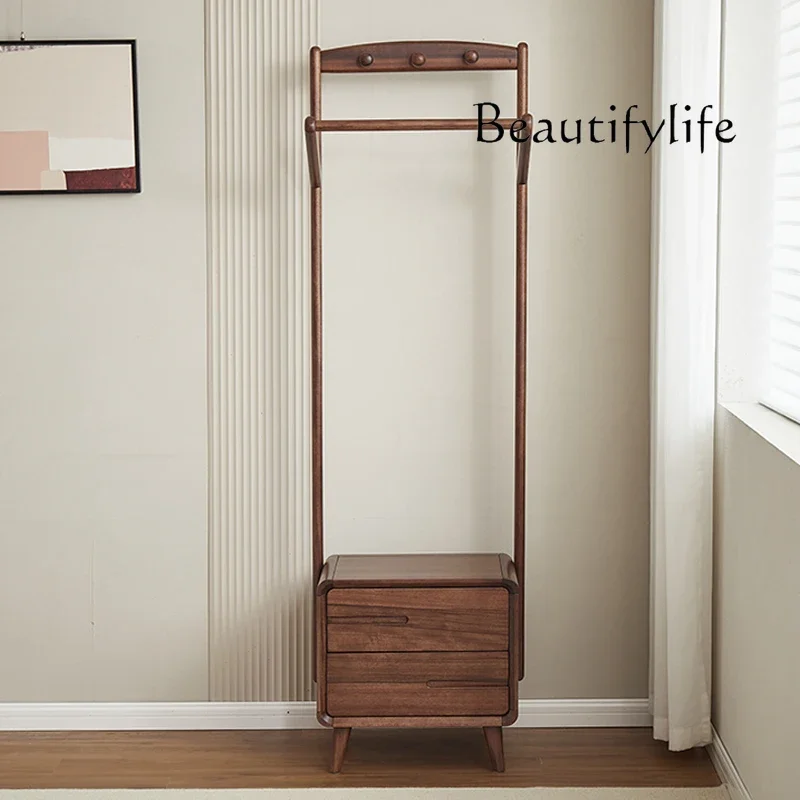 

yj7 Black walnut floor-to-ceiling bedside table integrated coat rack all solid wood multi-functional bedroom storage