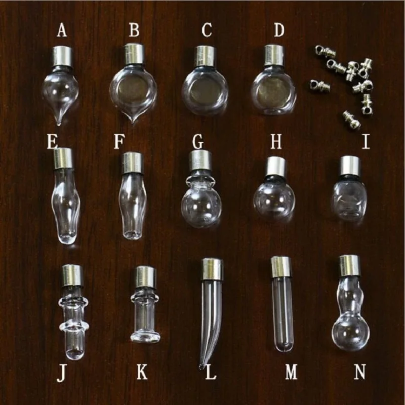 A set of 5 small glass bottles with metal lids can be used as accessories pendants necklaces keychains sweater chains (8 styles)