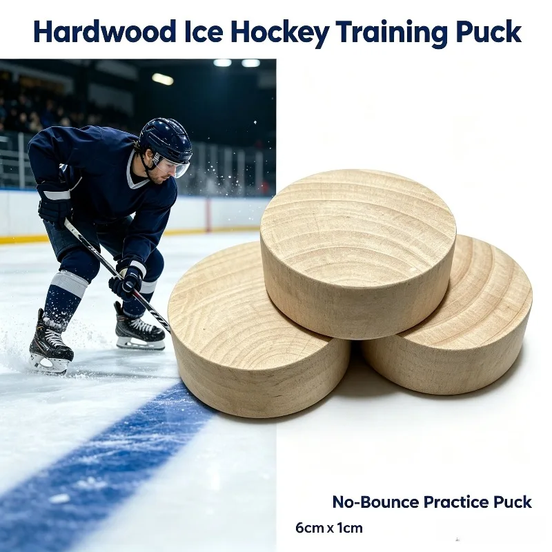 Hardwood Ice Hockey Puck 60mm No-Bounce Solid Wooden Beginners for Floorball & Hockey Skill Practice Indoor Training Equipment