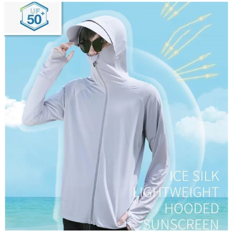 UPF 50+ Men’s UV Sunscreen Coat Hooded Ice Silk Sun Protection Couple UV Resistant Jacket Waterproof Male Windbreaker B0199