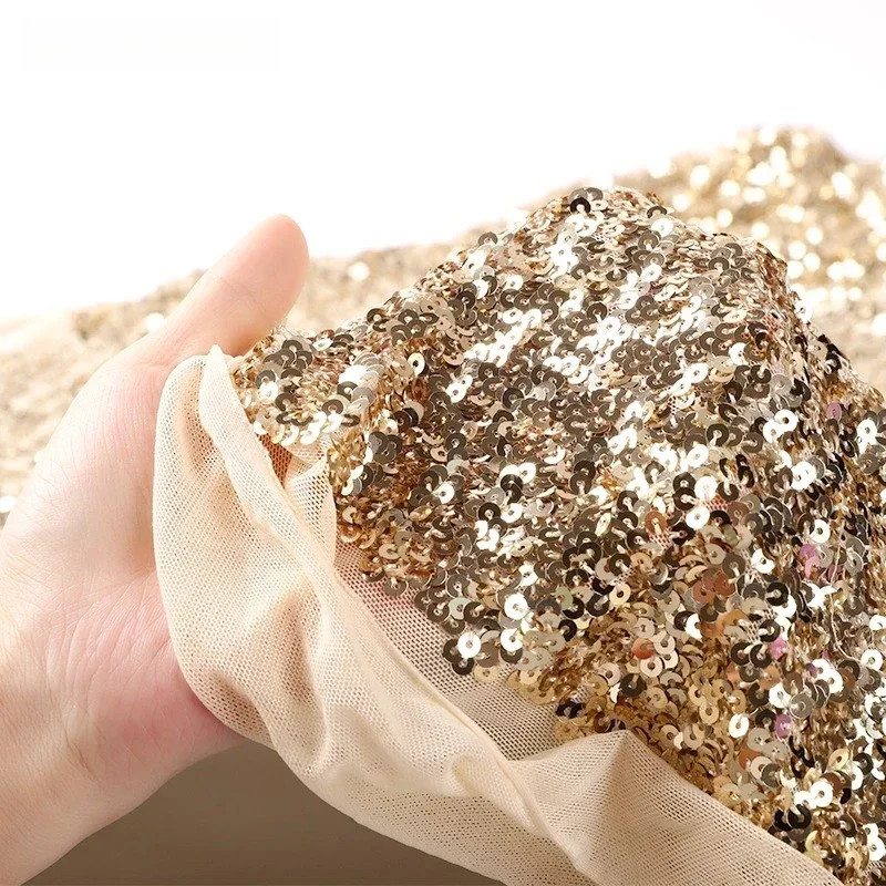 白紫黒5MMスパンコールビーズ弾性メッシュ縫製ステージ衣装ファッションドレスデザイナー生地