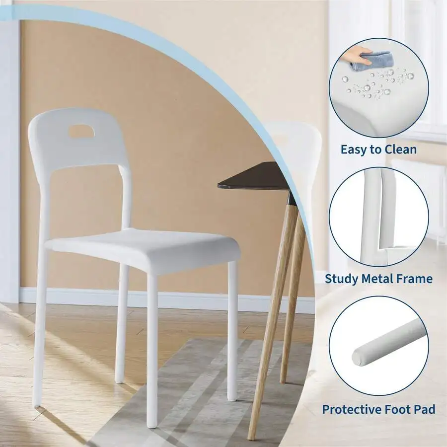 Dining Chairs,Modern Stackable Kitchen Chairs,Plastic Armless Side Chairs Dining Room Chair With Metal Legs,Easy Assembly,Waterp