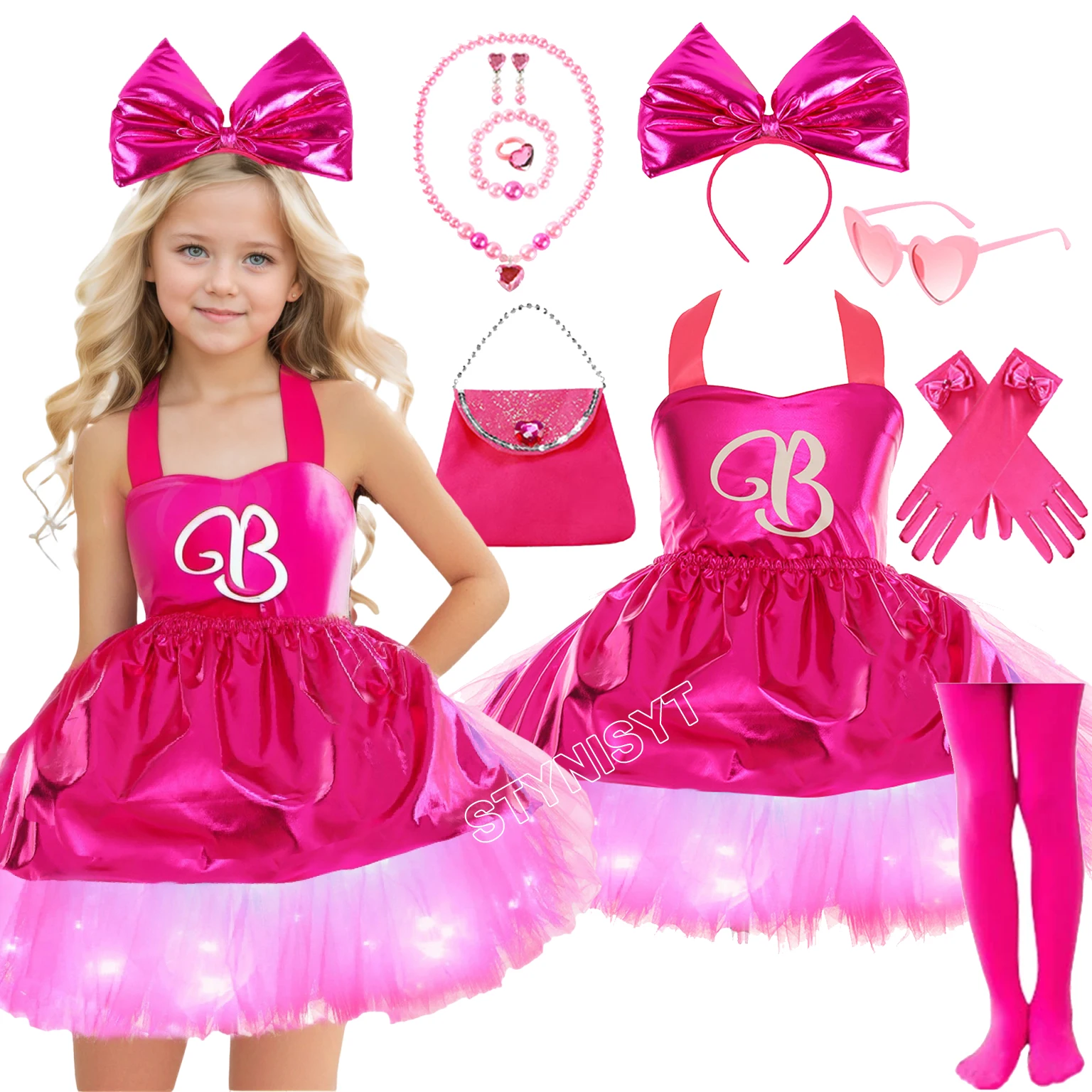 2025 Princesa niñas rosadas hasta la rodilla Ba-bi LED iluminado vestidos tutú para niña fiesta de cumpleaños disfraces de Navidad Margot Robbie