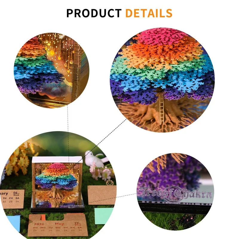 2026 Table Calendar with LED Light and 3D Carving Art, Tear-Off Memo Pad, Notepad, Perfect Christmas Gift