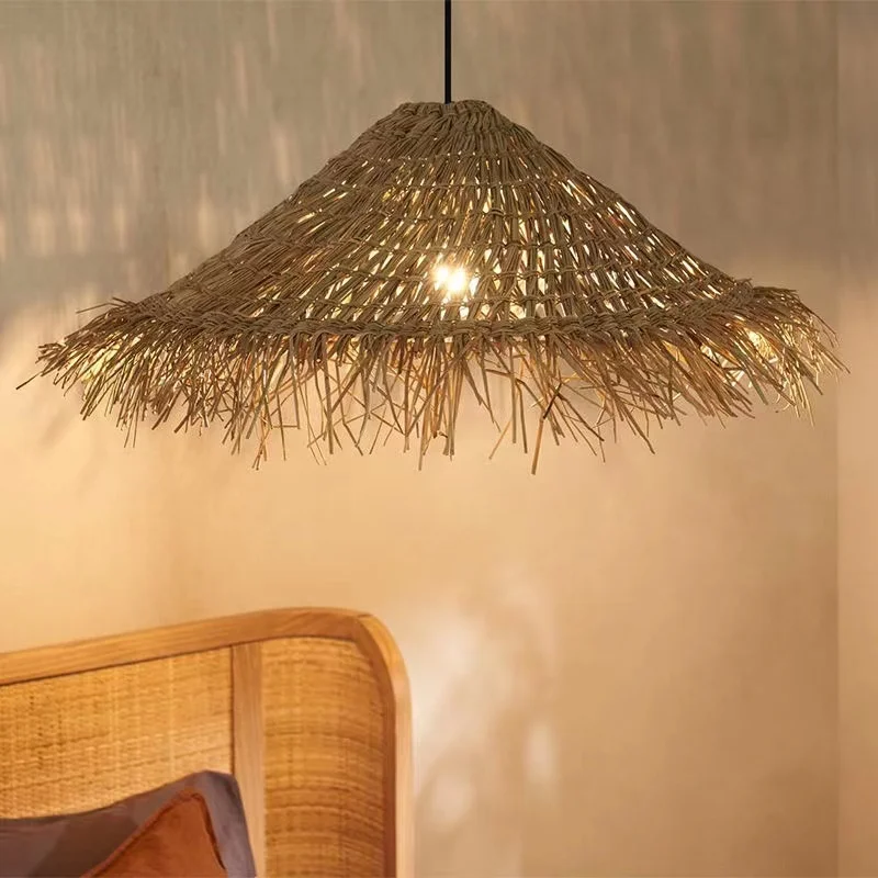 Kitchen Table Straw Hat Creative LED Pendant Lights Dining Room Bedroom Loft Restaurant Lamp Home Decoration Ceiling Chandelier