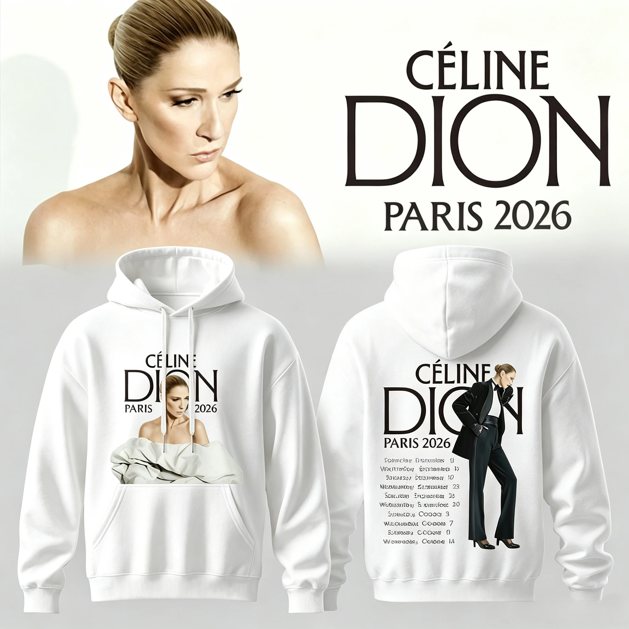 Celine Dion Paris 2026 Tour Hoodie Unisex Pullover Kapuzenpullover Vintage Konzert Grafik Streetwear Fan-Oberteil – Detail 2