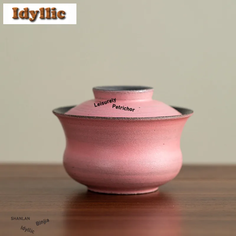 

120 мл слиток из розовой глины в японском стиле Gaiwan Zen, чайная подставка, чайная миска с крышкой, комплект для приготовления чая, миска для напитков, украшения, подарок