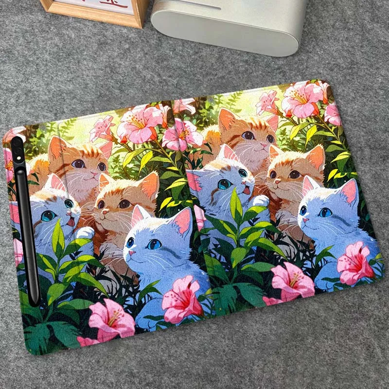 

Cat Cartoon Flower For Samsung Galaxy Tab S9 S10 S6 S7 S8 FE Plus Lite Inch Foldable Cover Tablet Case