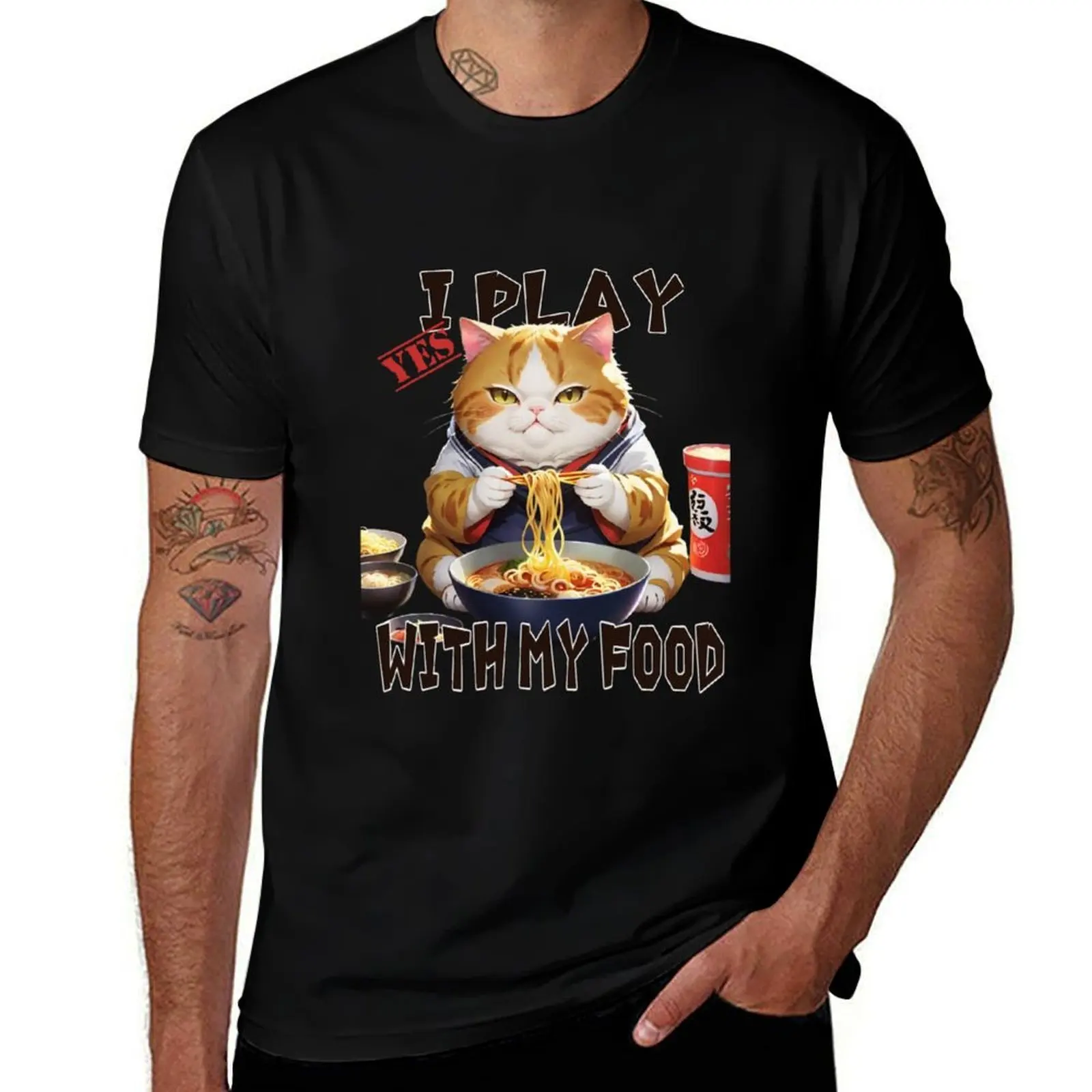 

Cute funny Cat playing with it's food T-Shirt funny gifts vintage t shirts kawaii clothes mens t shirt