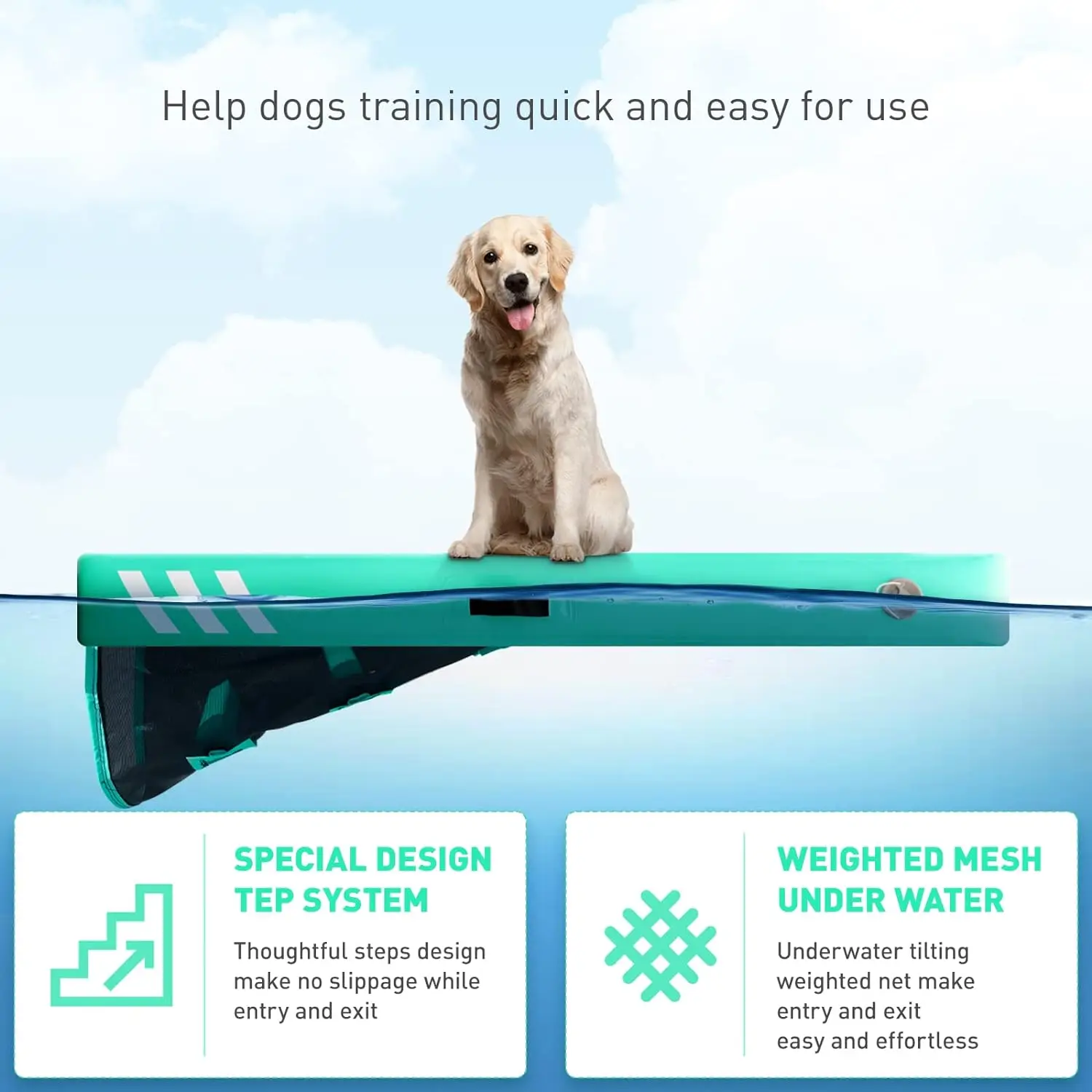 大型犬用インフレータブルウォーターランプフロート、安全で簡単、最大210ポンドの犬をサポート、プール、ドック、湖に最適