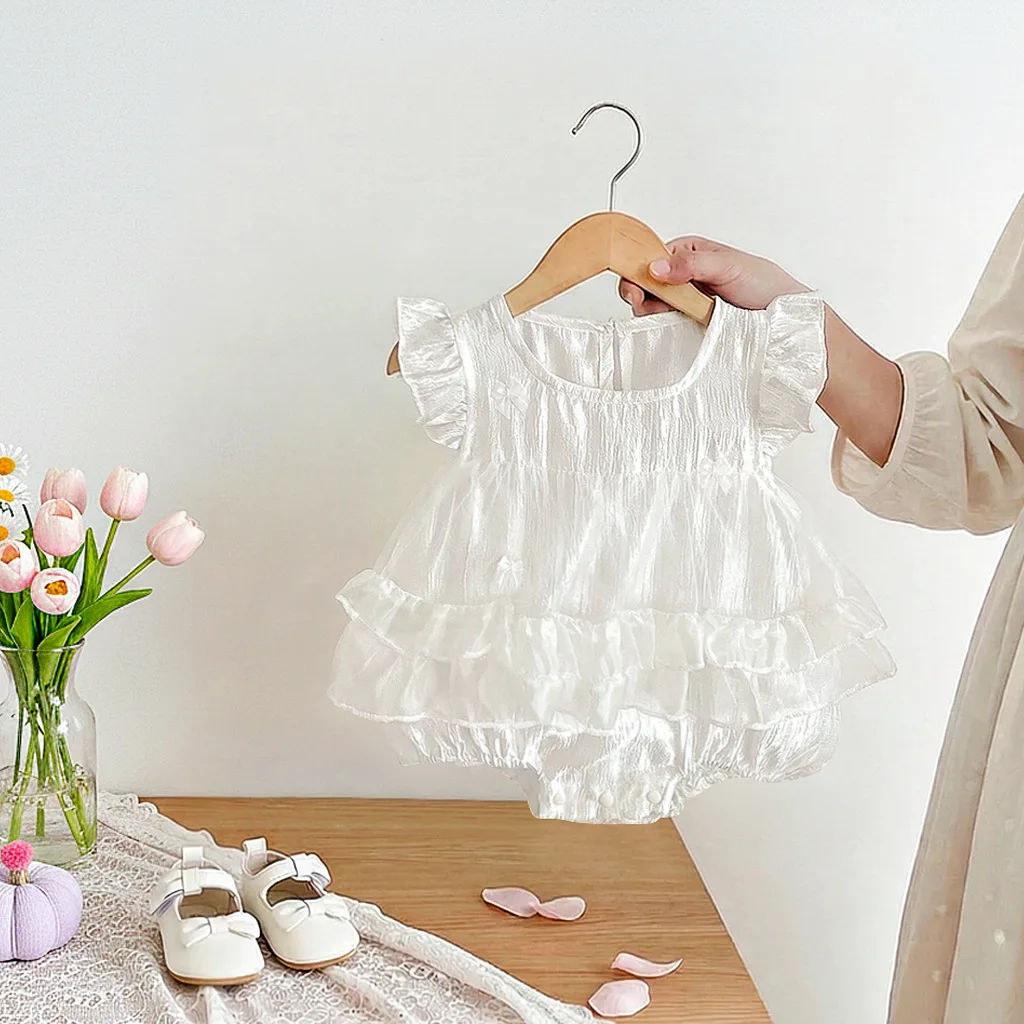 Baby Girl Lace Slip Dress Bow Accessories Solid Mesh Dress